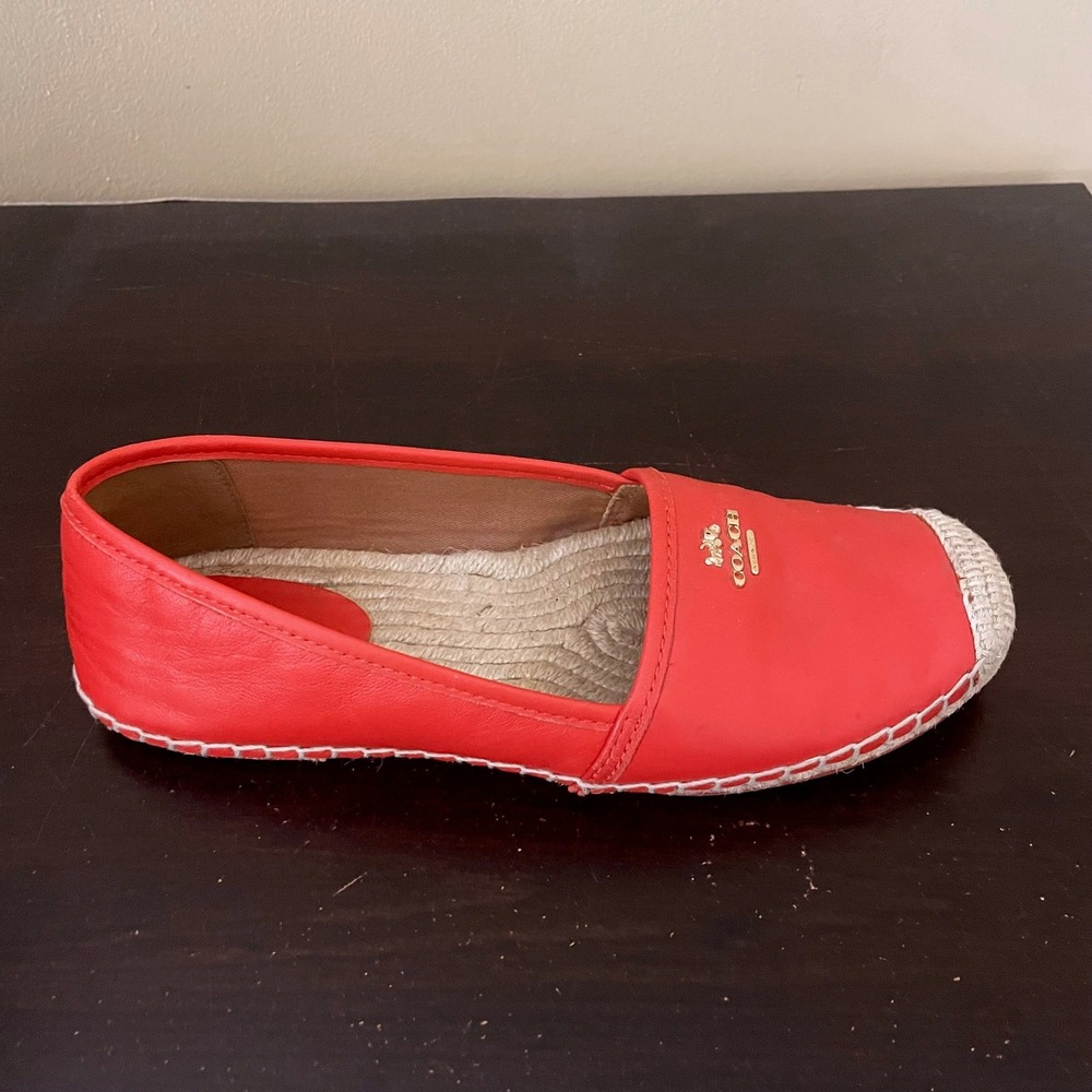 Coach Rhodelle Orange Leather Espadrille Flats Gold Logo Womens 7.5B A8424 - Picture 3 of 8